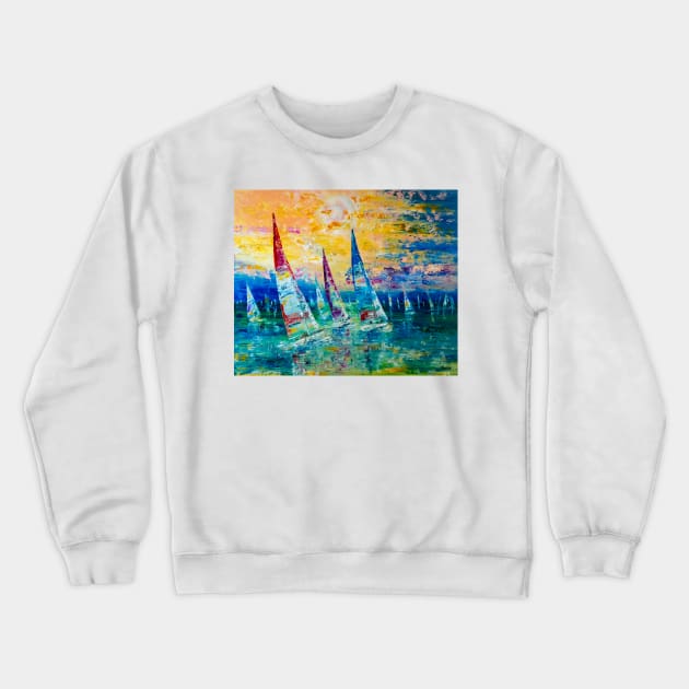 Rainbow Regatta Crewneck Sweatshirt by NataliaShchip